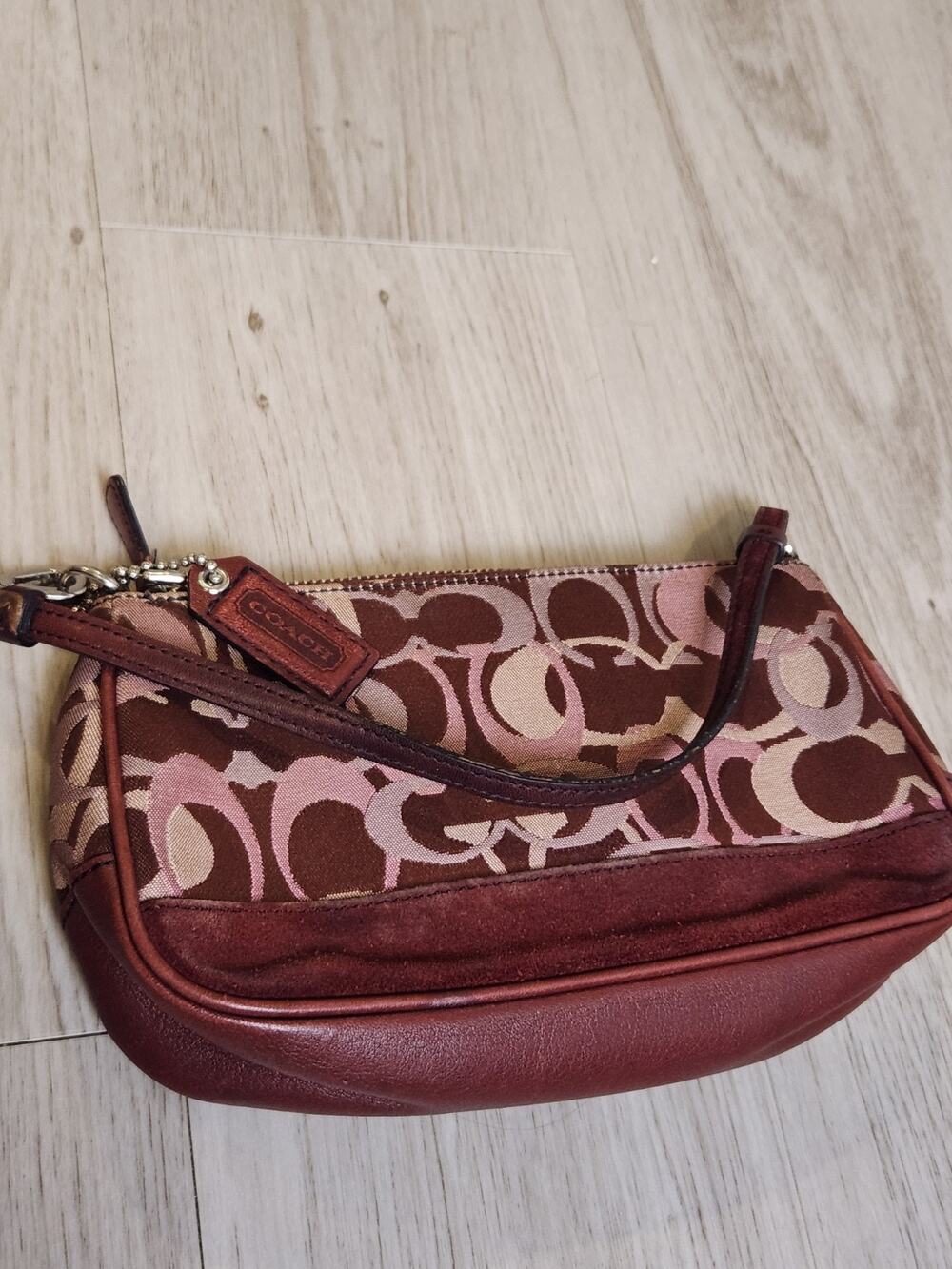 Vintage Coach 7027 Signature Optic C Demi Bag Brown Pink Suede Y2K 2004